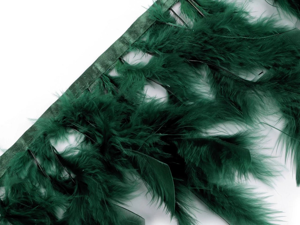 Image of turkey feather trim ribbon - dark green (50 cm package) – available at Charlotte's Fabrics