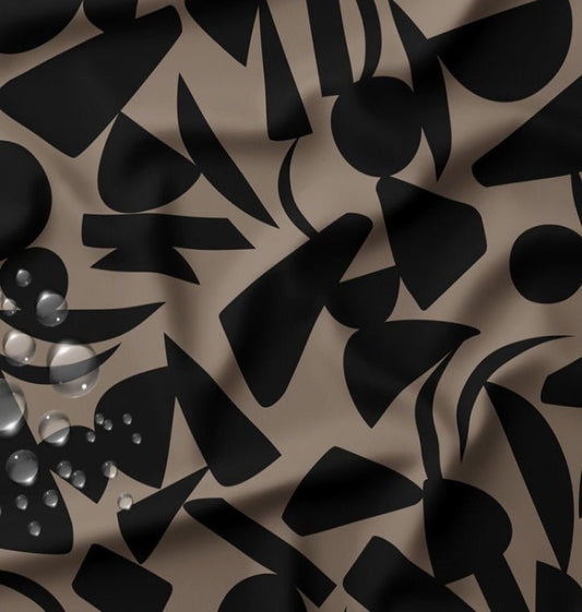 Image of waterproof raincoat fabric - dark brown pattern on a beige background 220 g/m² – available at Šarlotes audumi