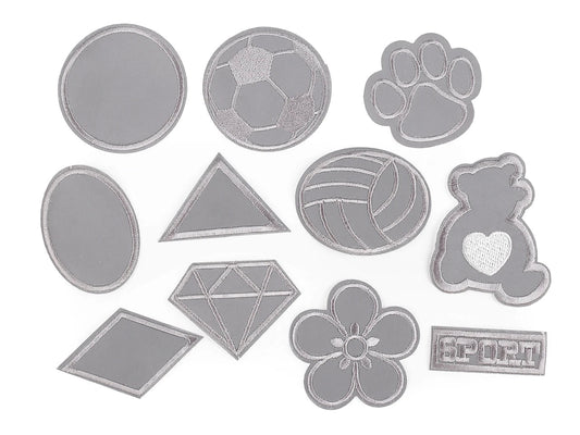 Image of iron-on reflectors, appliqués | various shapes and sizes – available at Šarlotes audumi