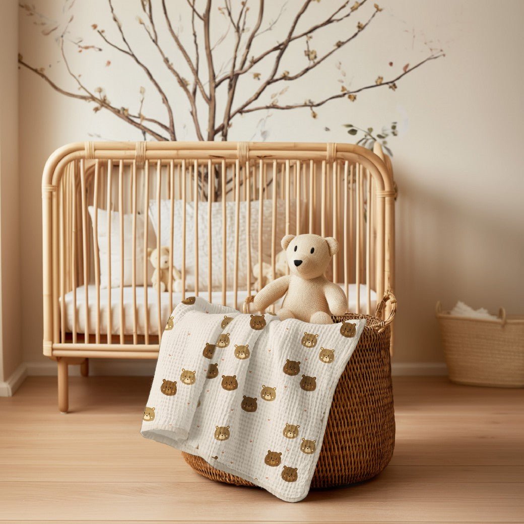 Image of waffle fabric - bears 185 g/m² – available at Šarlotes audumi