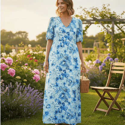 Obraz z tkaniny wiskozowej z efektem gniecenia – niebieskie kwiaty 145 g/m² – dostępny w Šarlotes audumi