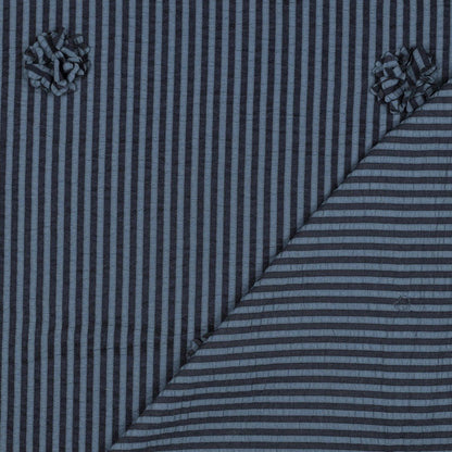 Image of viscose fabric with stripes and floral motif – dark blue 130 g/m² – available at Šarlotes audumi