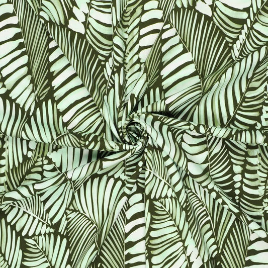 Viscose fabric - green leaves 135 g/m²