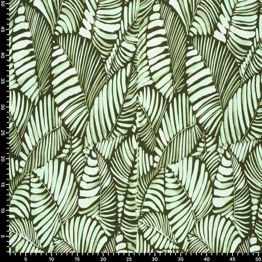 Viscose fabric - green leaves 135 g/m²