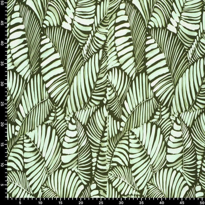 Viscose fabric - green leaves 135 g/m²