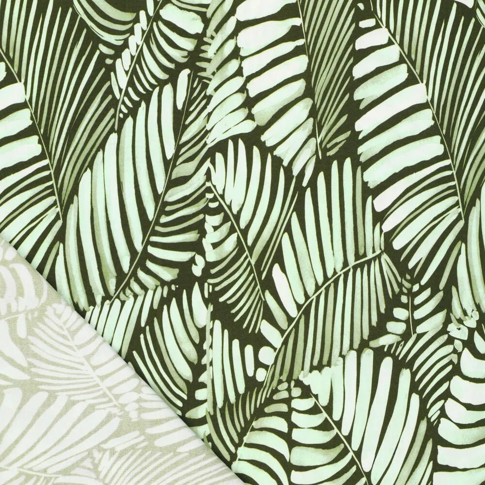 Viscose fabric - green leaves 135 g/m²