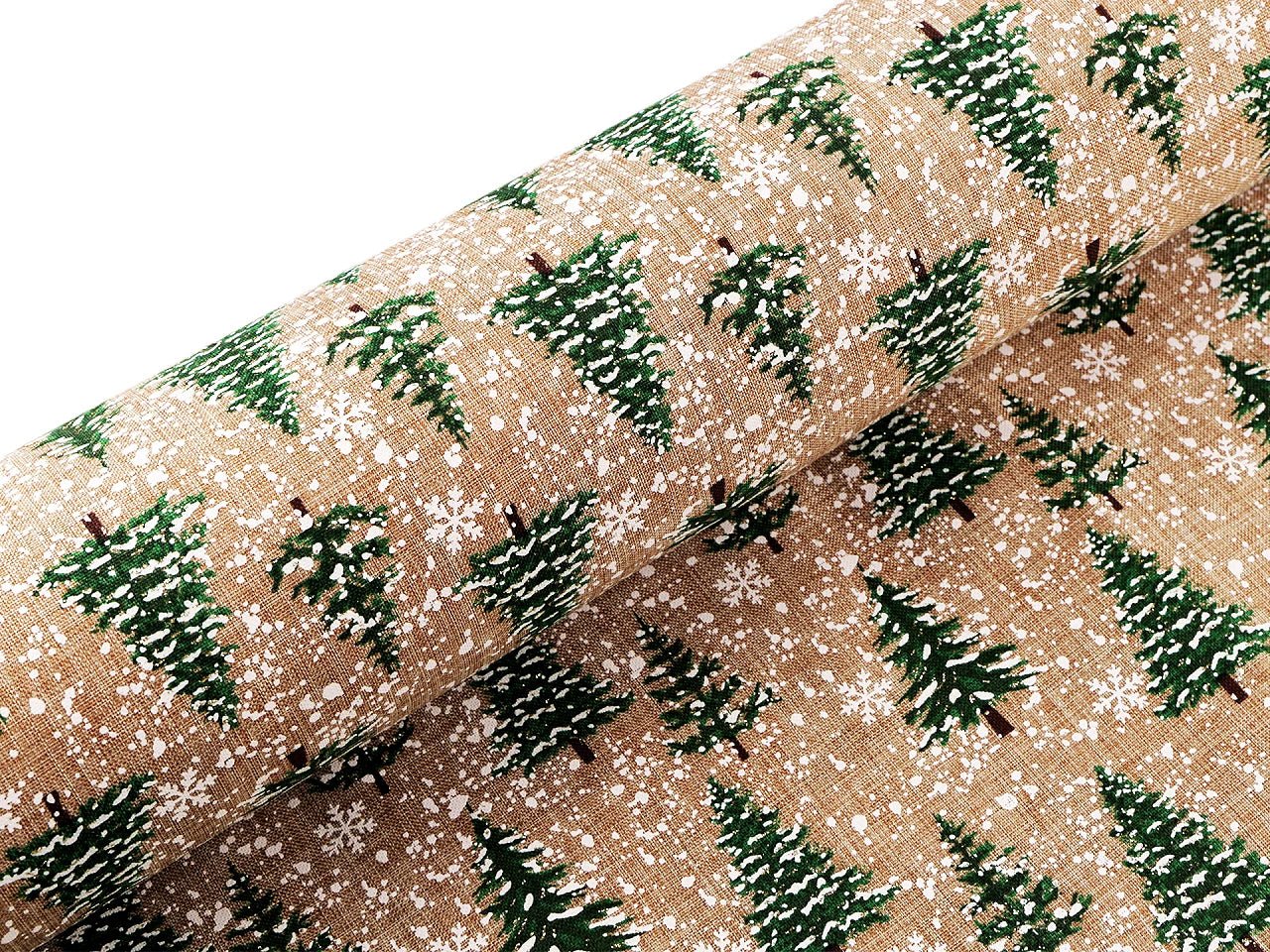 Christmas decorative fabric with trees and snow – available online at Charlotte's Fabrics