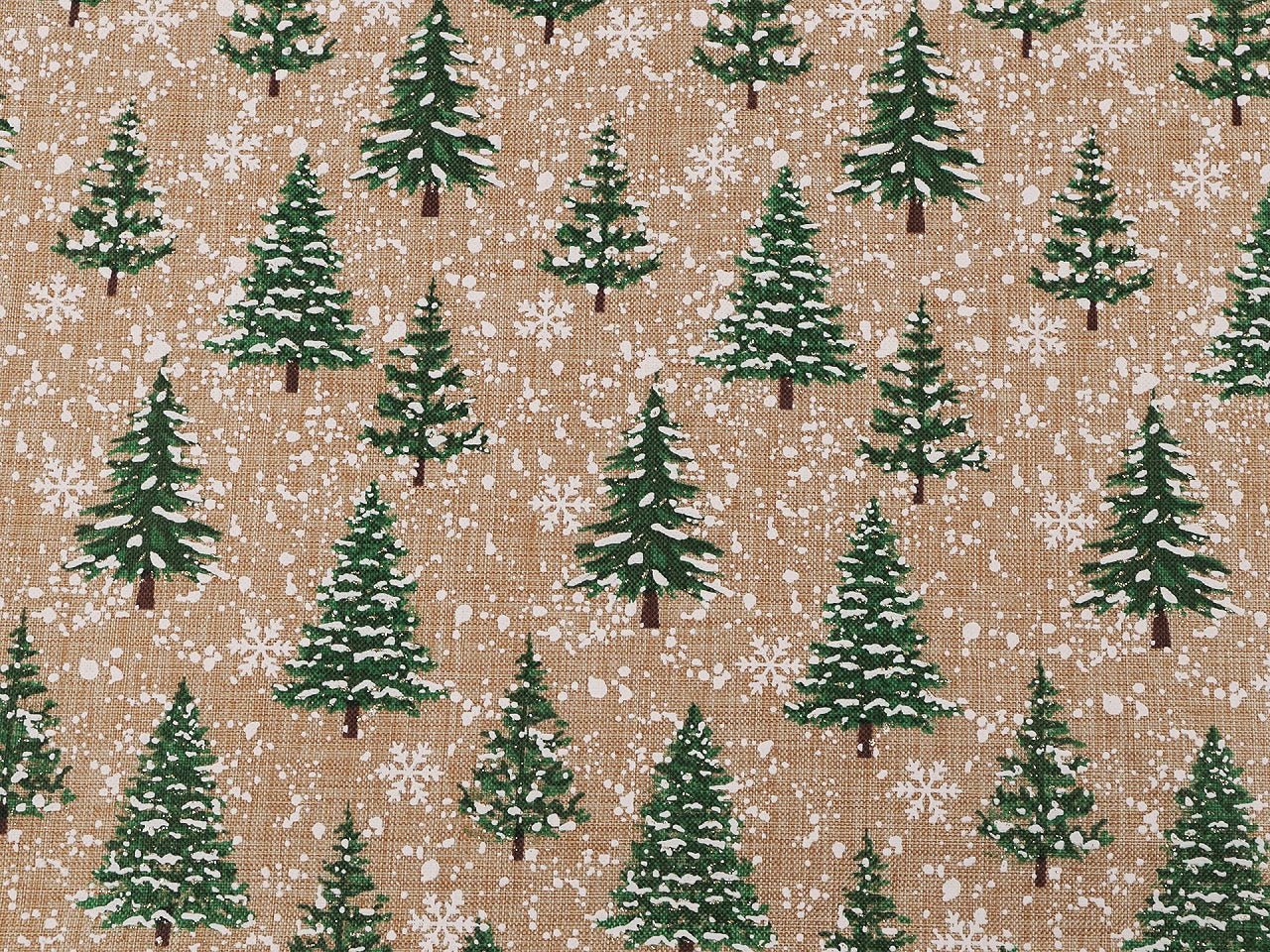 Christmas decorative fabric with fir trees and snow – available online at Charlotte's Fabrics