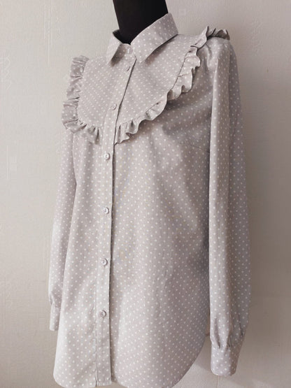 100% cotton fabric-white polka dots on a gray background (4 mm) 130 g/m²