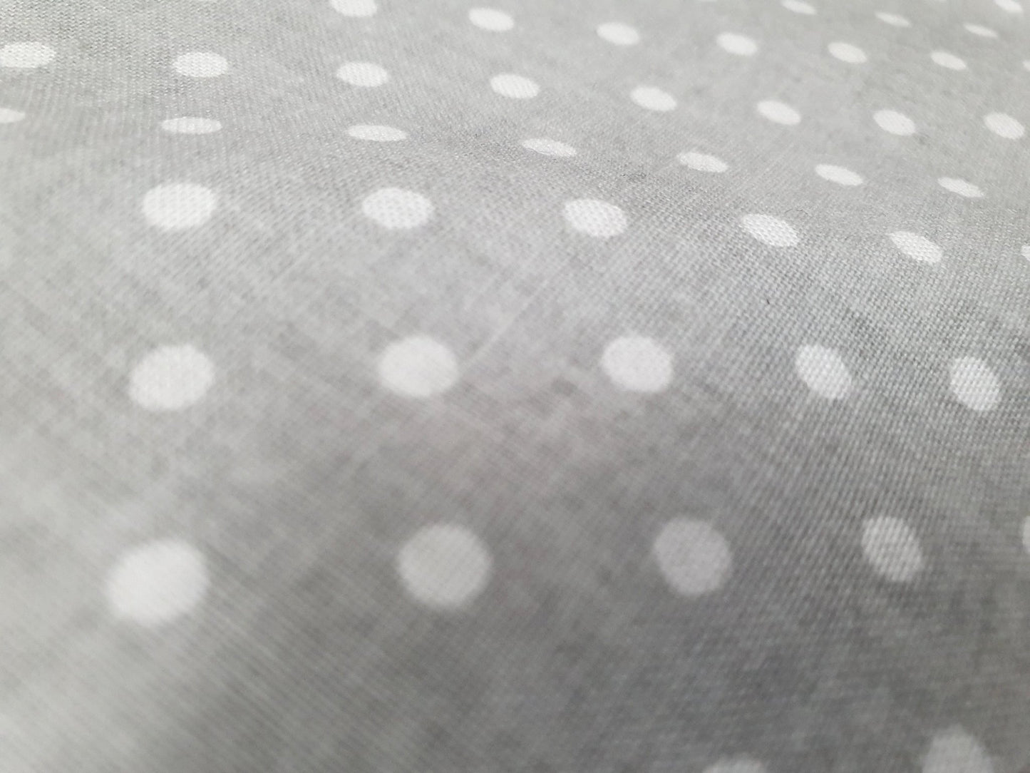 100% Cotton fabric - white polka dots on a gray background (4 mm) 130 g/m²