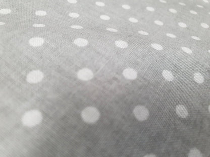 100% Cotton fabric - white polka dots on a gray background (4 mm) 130 g/m²