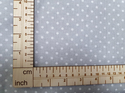 100% Cotton fabric-white polka dots on a gray background (4 mm) 130 g/m²