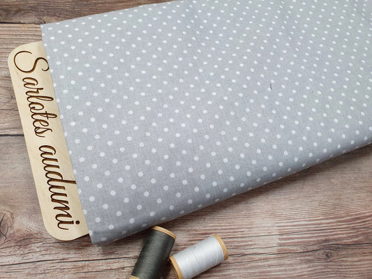 100% cotton fabric - white polka dots on a grey background (4 mm) 130 g/m²