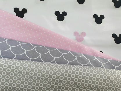 100% Cotton fabric - white polka dots on a pink background (4 mm) 130 g/m²