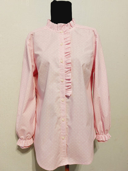 100% Cotton fabric-white polka dots on a pink background (4 mm) 130 g/m²