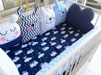 100% Cotton fabric-white polka dots on a blue background (4 mm) 130 g/m²