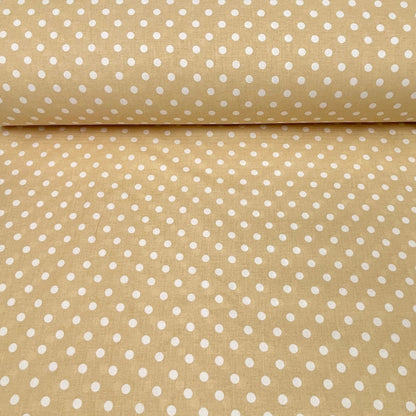 100% bawełniana tkanina w groszki na jasnym żółtym tle 125 g/m²