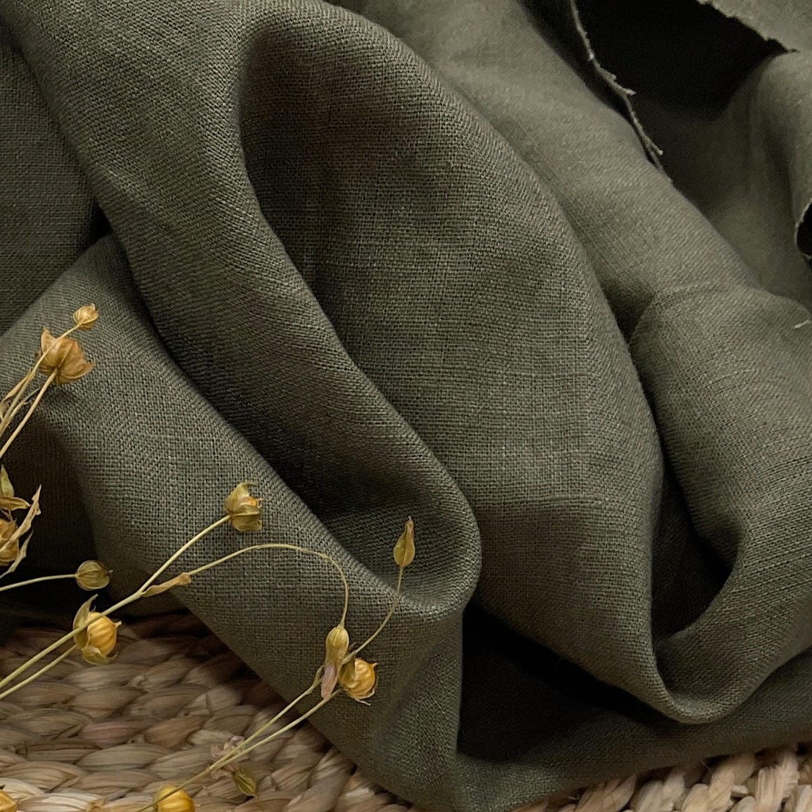 100% Softened linen, khaki 205 g/m²