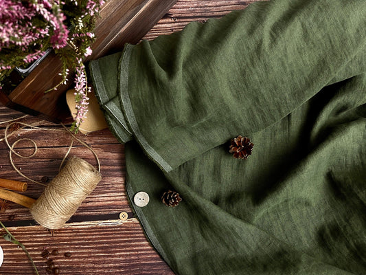 100% softened linen forest moss green 205 g/m²