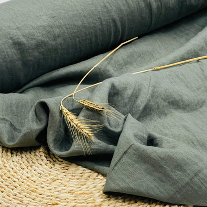 100% Softened linen, sage green 205 g/m²
