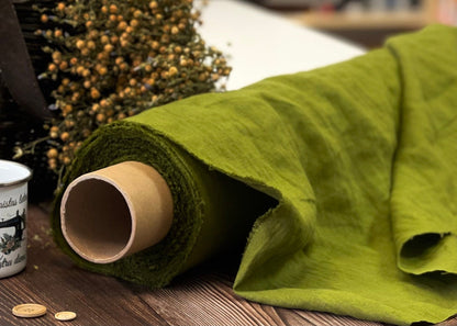 100% Softened linen - warm green 205 g/m²
