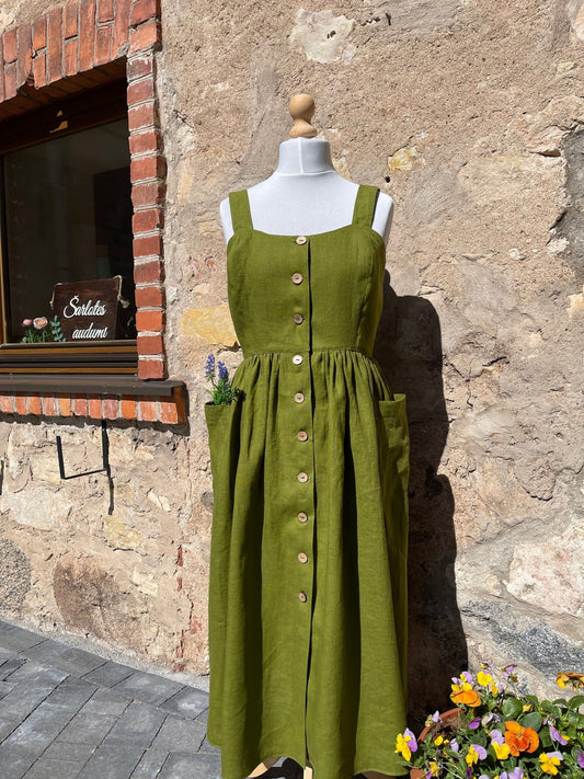 100% softened linen - warm green 205 g/m²