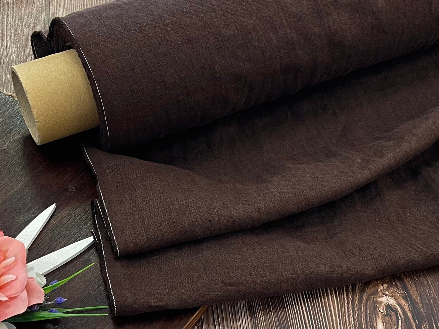 100% Softened linen - chocolate brown 205 g/m²