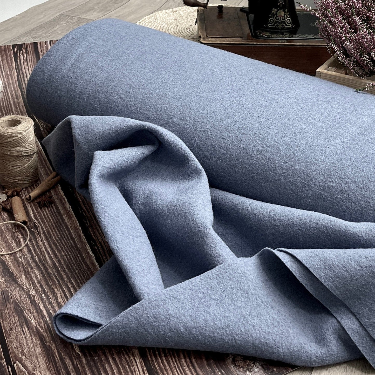 100% Wool fabric-blue-gray 385 g/m²