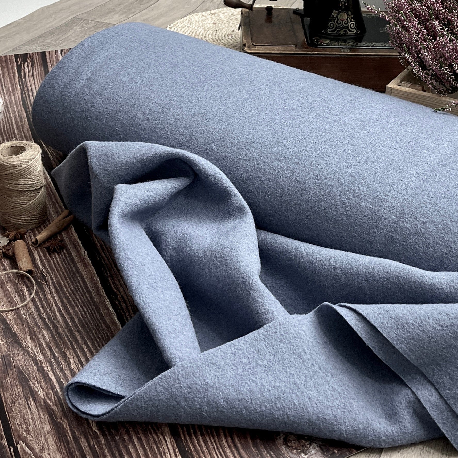 100% Wool fabric-blue-gray 385 g/m²