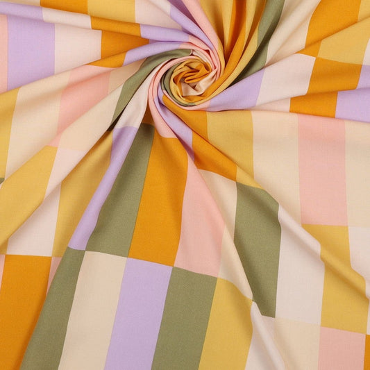 100% Viscose fabric LENZING™ ECOVERO™ colored rectangles (warm tones) 110 g/m²