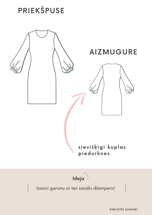 Digital sewing pattern - sweatshirt dress with puff sleeves