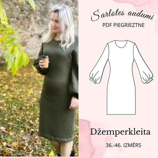 Digital sewing pattern - sweater dress with puff sleeves