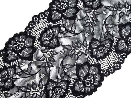 Elastic polyester lace - 18.5 cm black