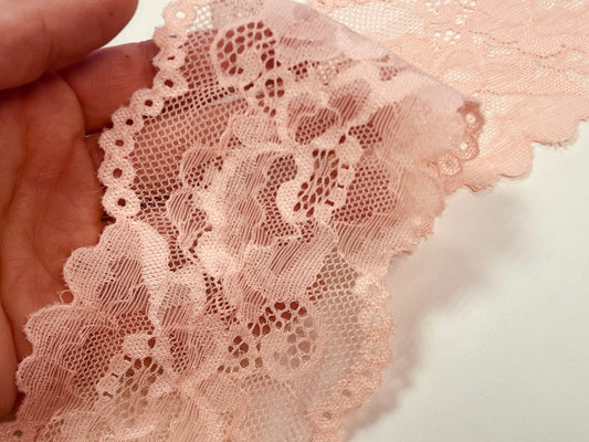 Elastic polyester lace - 8 cm salmon pink