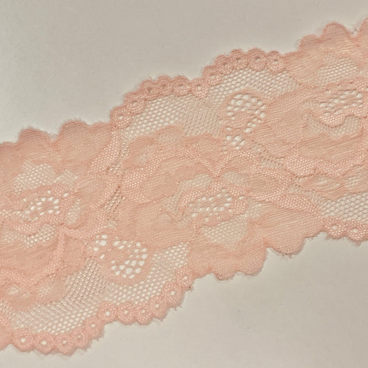 Elastic polyester lace-8 cm salmon pink