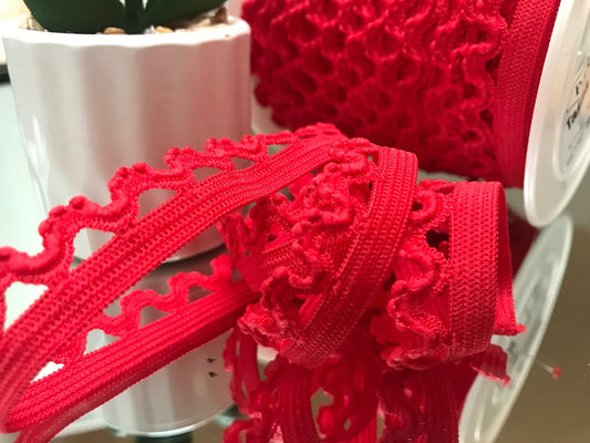 Elastic with lace - 1.6 cm red