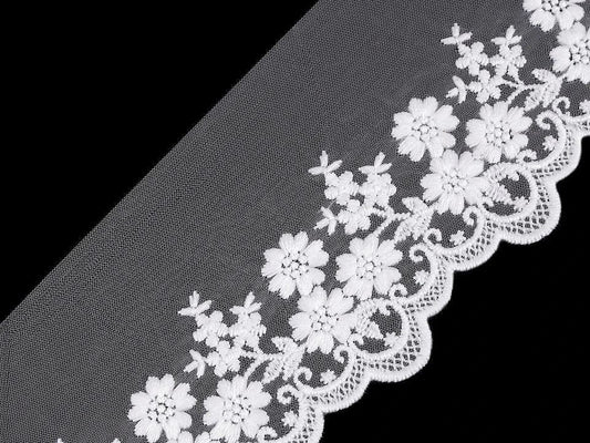 Embroidered lace - 9 cm white