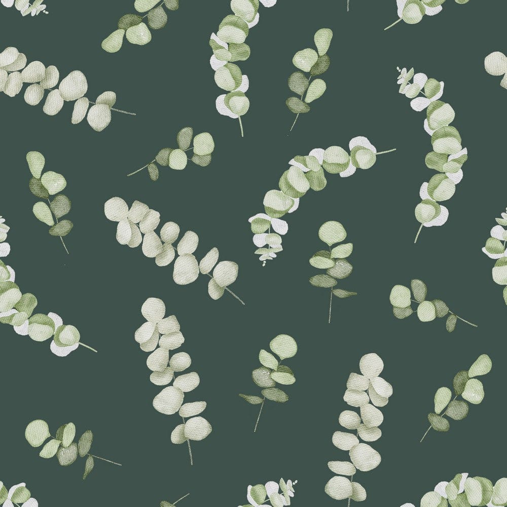 Canvas fabric - eucalyptus on a green background 225 g/m²