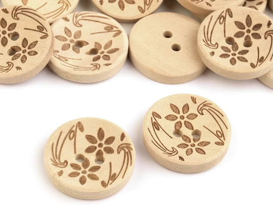 Wooden buttons 20 mm - flowers