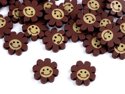 Wooden button 22 mm - smiling flower