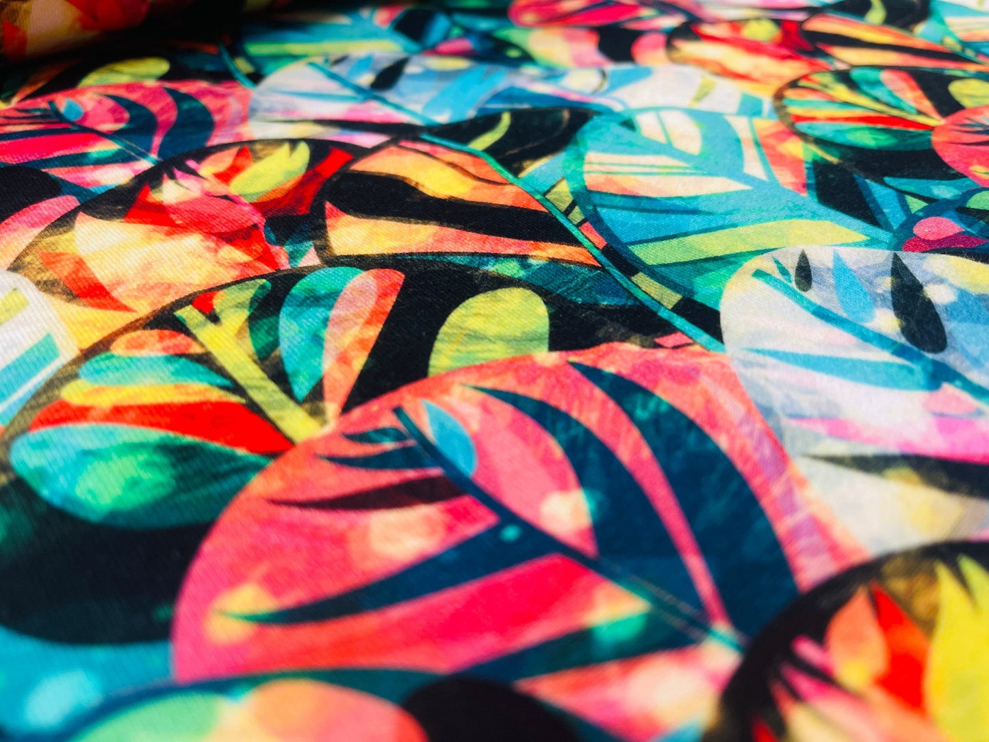 Cotton loop-knit fabric - bright leaves 250 g/m²