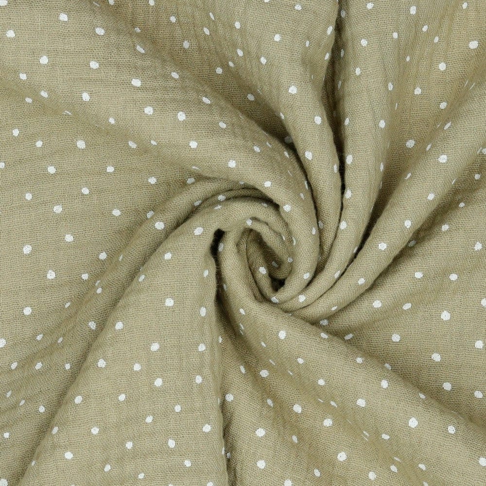 Muslin polka dots on a beige background 125 g/m²