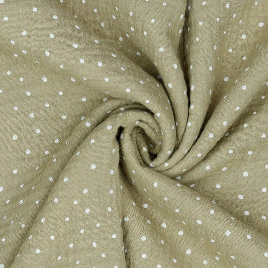 Muslin polka dots on a beige background 125 g/m²