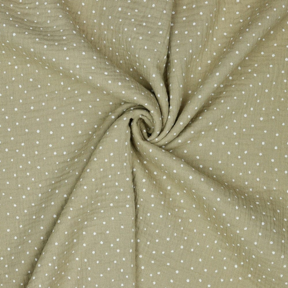 muslin with polka dots on a beige background 125 g/m²