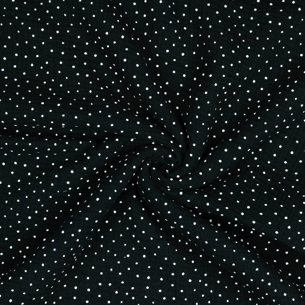 Muslin polka dots on a black background 125 g/m²