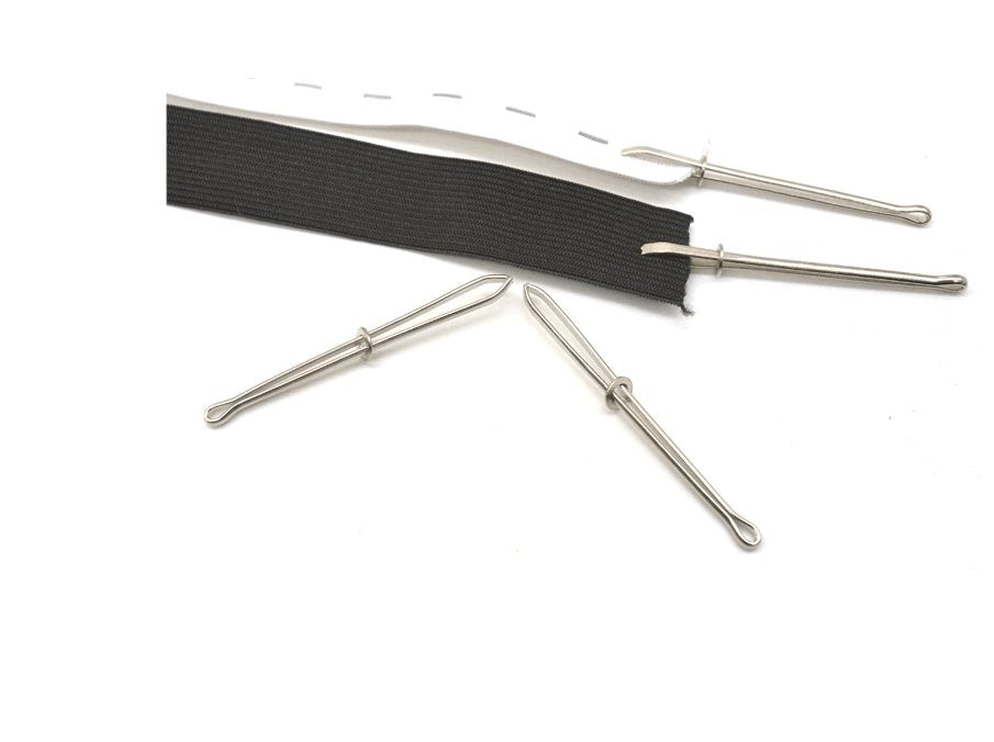 Helper for threading elastic bands and ribbons