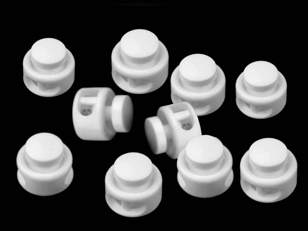 Plastic cord lock, 2-hole, 13x15 mm-white