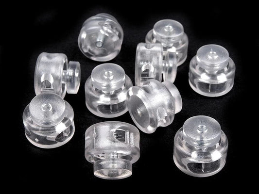Transparent plastic cord lock, 2 holes, 13x15 mm
