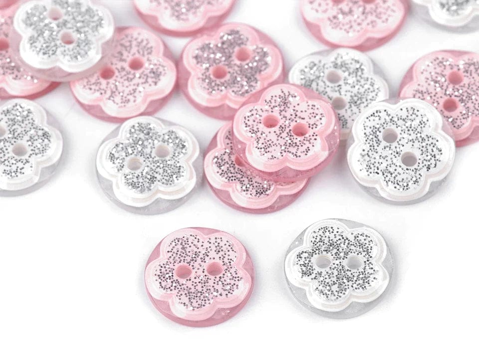 Plastic button 13 mm - white flower