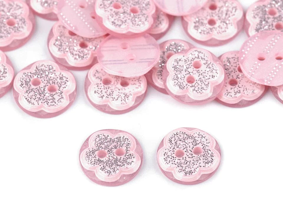Plastic buttons 13 mm - white flower